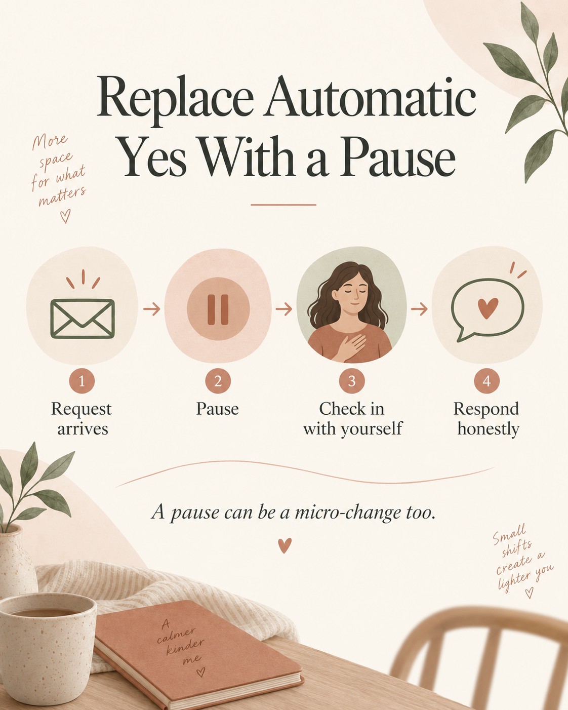 Simple visual showing a pause between a request and an automatic yes