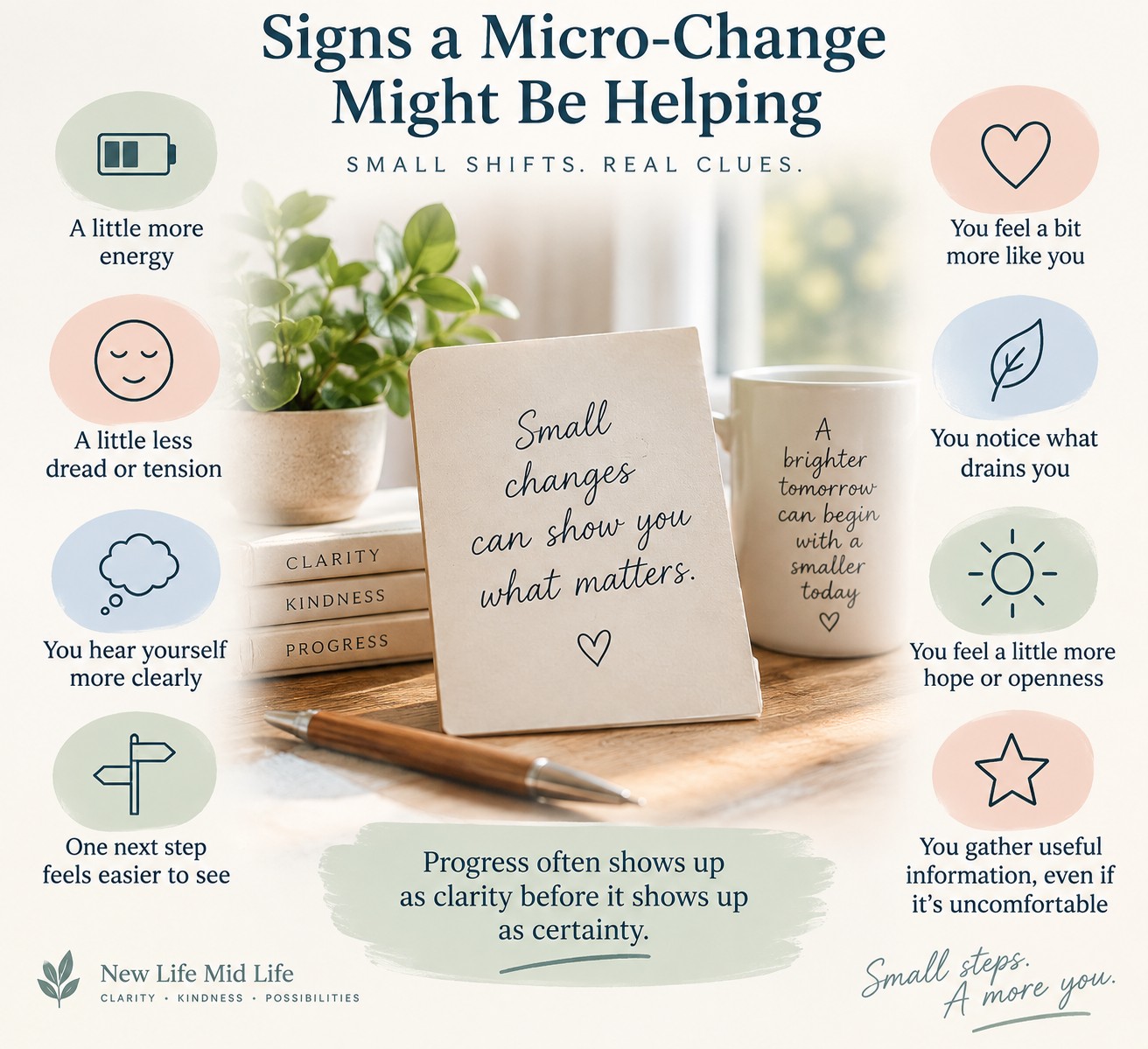 Graphic showing subtle signs that a micro-change is helping when feeling stuck